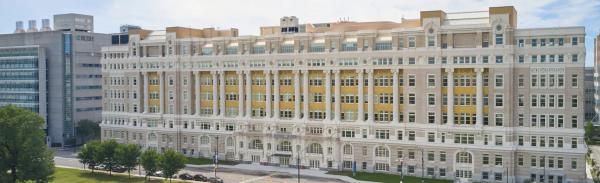 The newly repurposed historic Cook County Hospital was transformed into a Hyatt House hotel in the Illinois Medical District.