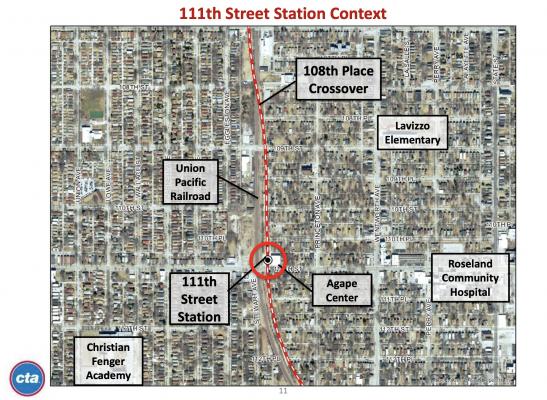 Proposed 111th Street station and surrounding area institutions 