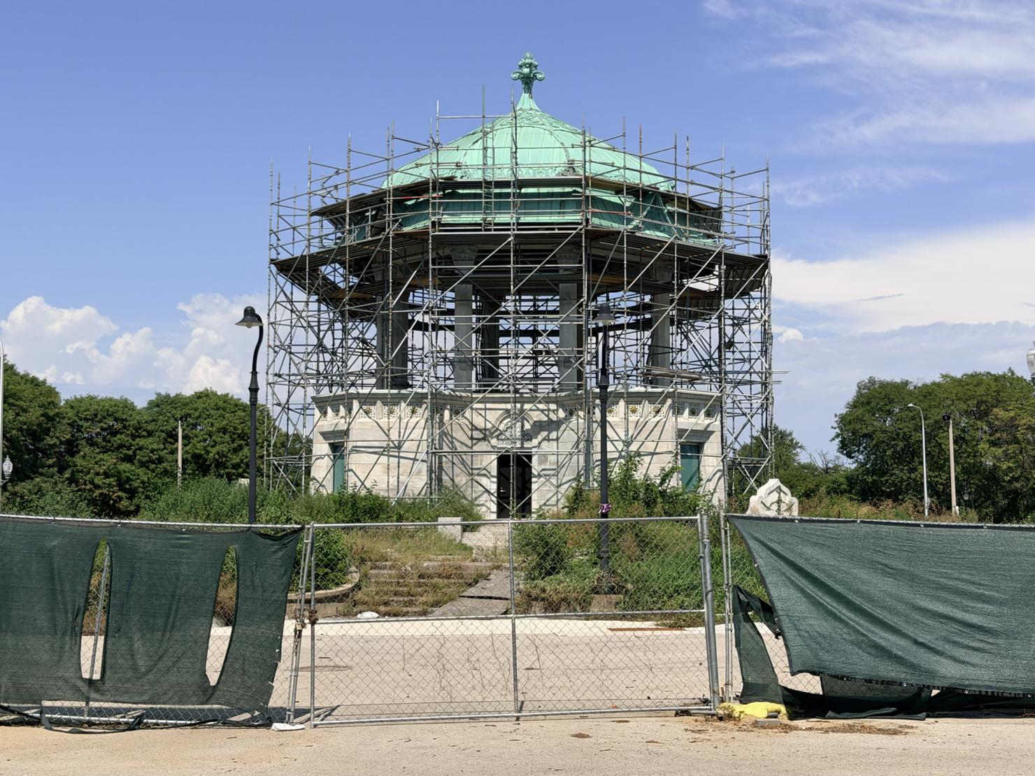 Scaffolding around an incomplete building